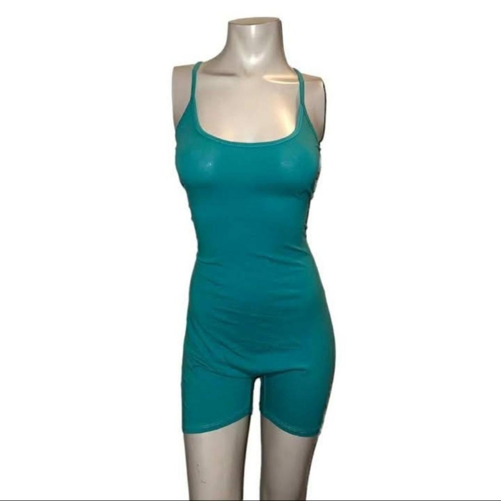🆕Turquoise Cami Strap Bodycon Romper~Size L - Picture 3 of 9